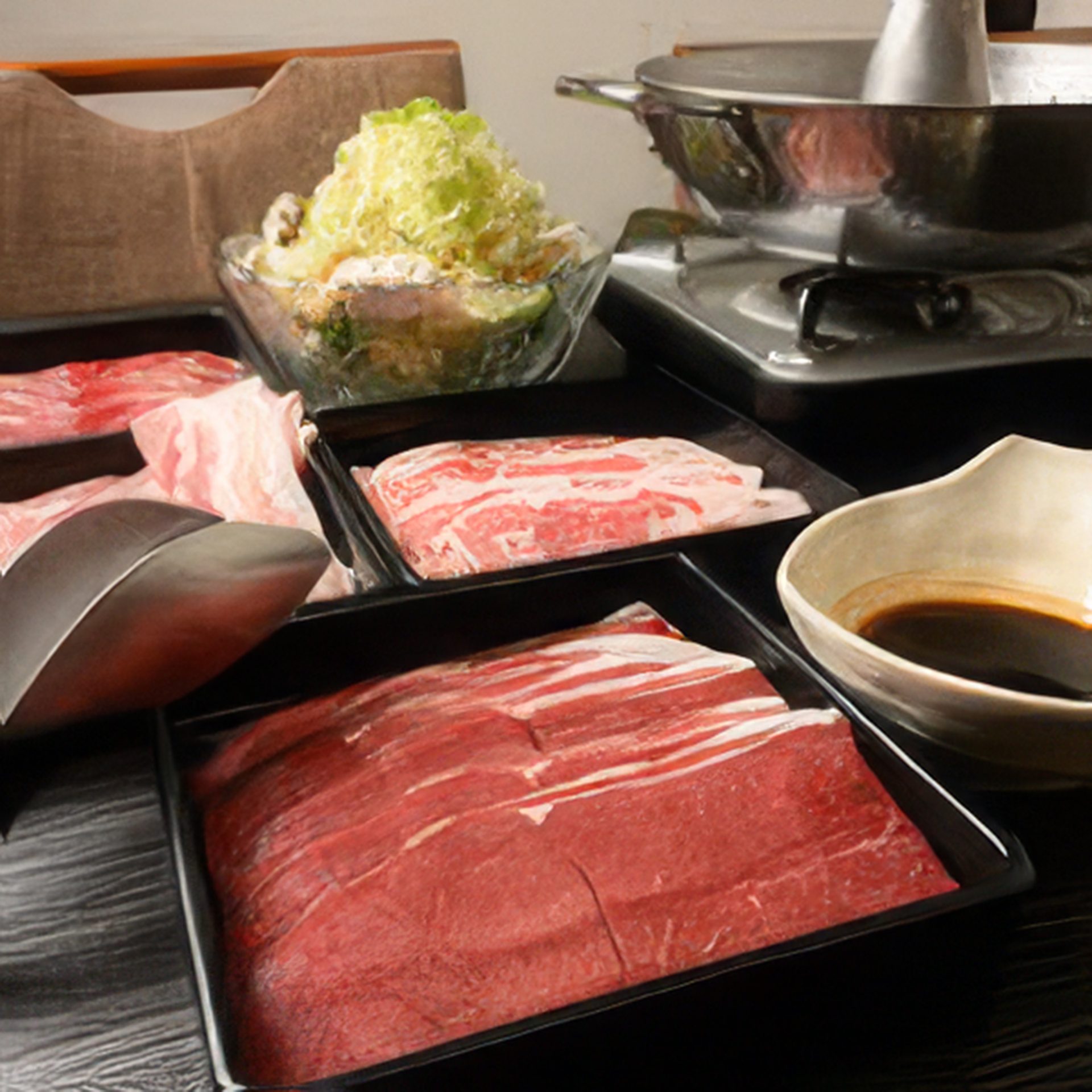 しゃぶしゃぶ用の鍋と薬味